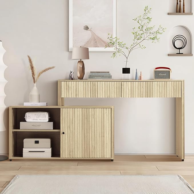 Modern Computer PC Desk Table with Storage, Corner L Shaped Desk with Drawers, Home Office Desk for Bedroom and Small Space, for Writing, Executive, Study, Work, Vanity - Natural