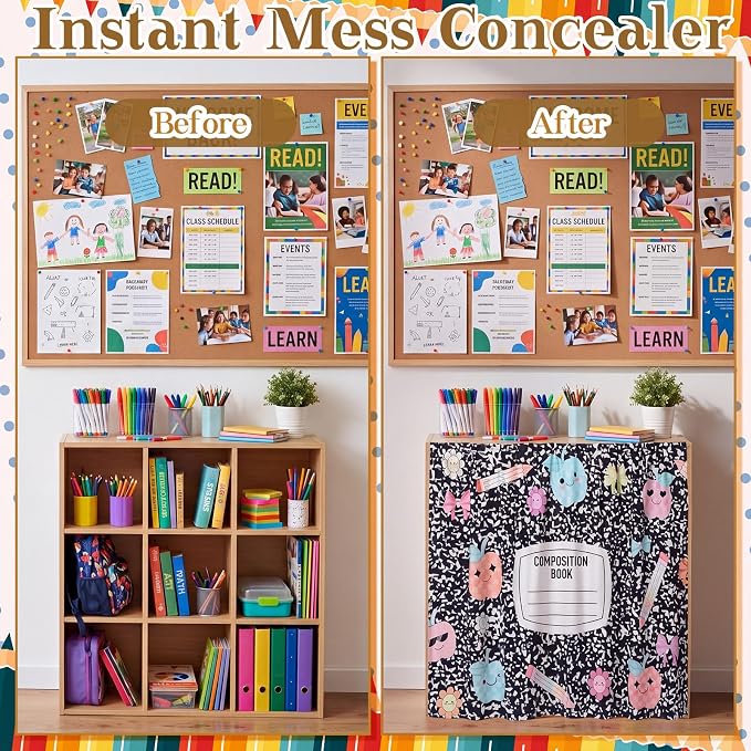 VitalCozy Composition Notebook Table Skirt for Classroom Teacher 35" W X 35" L Desk Skirts Teacher Appreciation Week Back to School Gifts for Kindergarten Classroom Office Bookcase Decoration