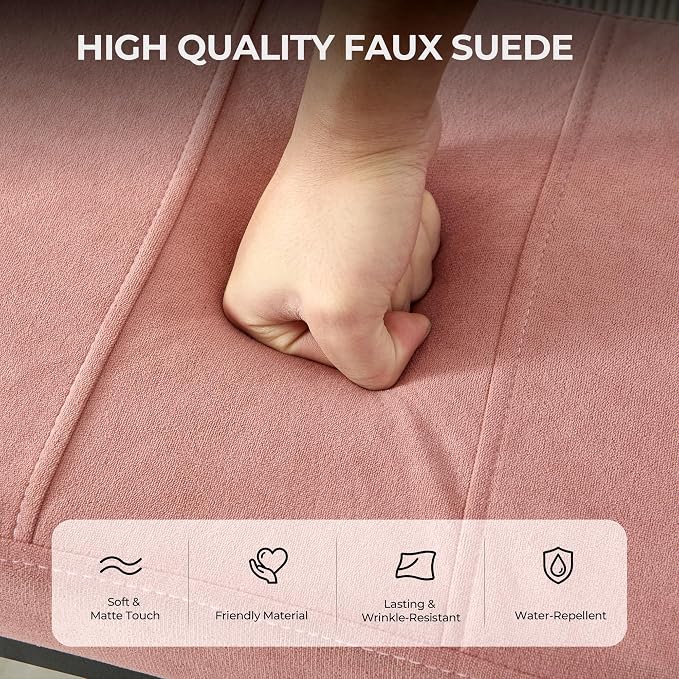 TIOPGHAD Adjustable Ottoman Pouf, 4 Height Position & 60 Degree Tilt Angle Faux Suede Ottomans Foot Stools Footrest Stool Pouffe Footstool for Under Desk for Living Room Home Office(Pink Faux Suede)