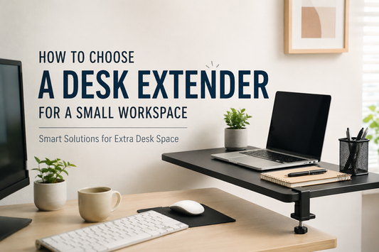Small desk setup with a desk extender adding extra workspace