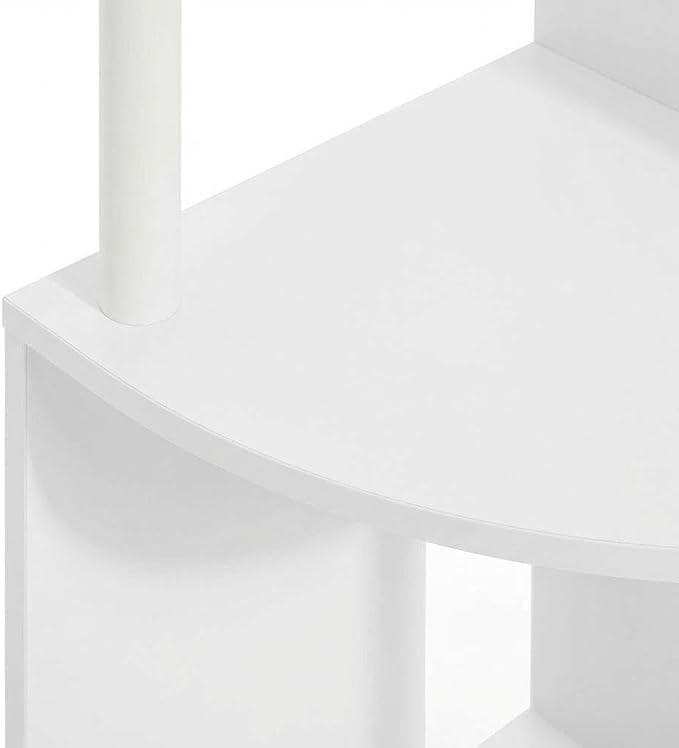 Furnifact White White 4-Tier Zigzag Corner Shelf Bookcase, Space-Saving Modern Design, Sturdy Wooden Construction, Ideal for Living Room and Office Storage