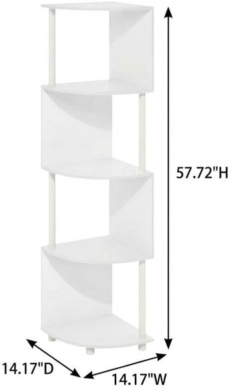 Furnifact White White 4-Tier Zigzag Corner Shelf Bookcase, Space-Saving Modern Design, Sturdy Wooden Construction, Ideal for Living Room and Office Storage