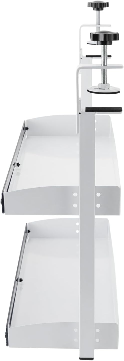 Clamp-on Desk Shelf, 2-Tier Desktop or Under-Desk Shelving Adjustable Desktop Organizer for Office Bedroom (White)