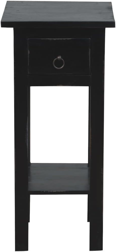HomeStock Two-Tier Side Table with Drawer - Fully Assembled Narrow End Table Distressed Black