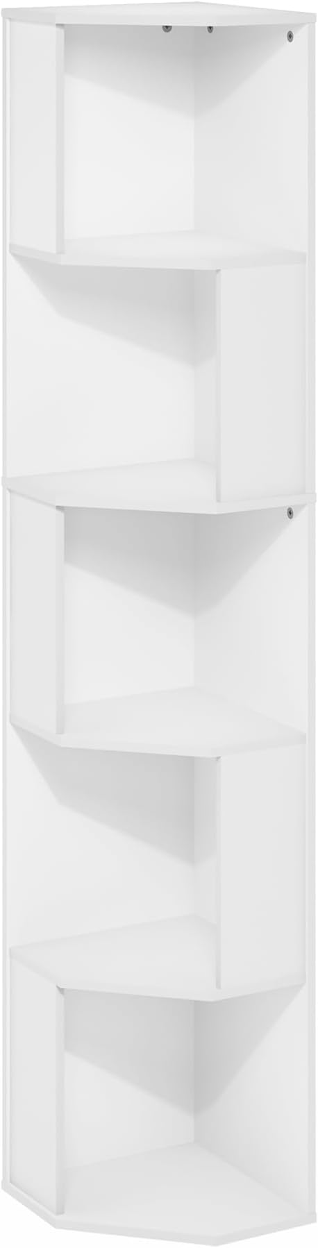 Furinno ECON Corner Shelf, 5-Tier Corner Book Shelf, Standing Storage Shelves, Cube Display Rack, Bookshelf, for Organization and Storage, Living Room, Home Office, White
