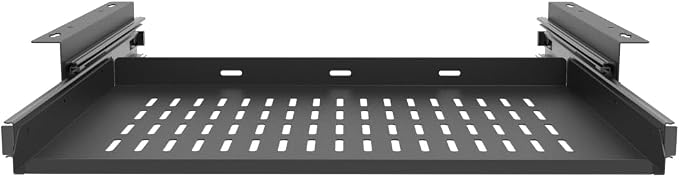 Sliding Under Desk Laptop Mount Shelf with Air Vents, W 16.3" x D 12" Metal Under Desk Slide Out Tray for Laptop (16 Inch Wide)