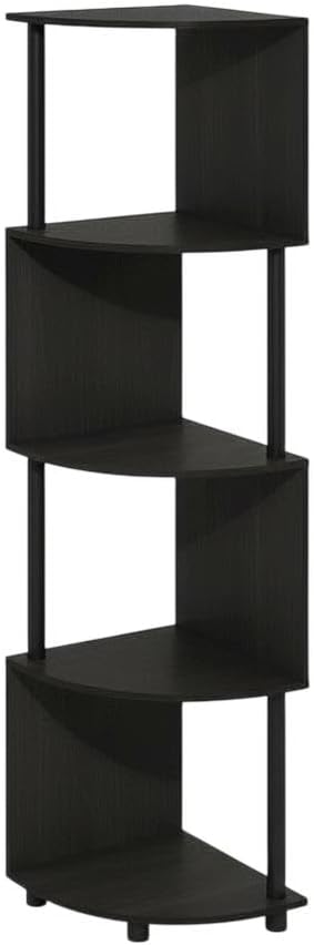 Furnifact Espresso Black 4-Tier Zigzag Corner Shelf Bookcase, Space-Saving Design, Wooden Construction, Modern Style for Living Room, Office