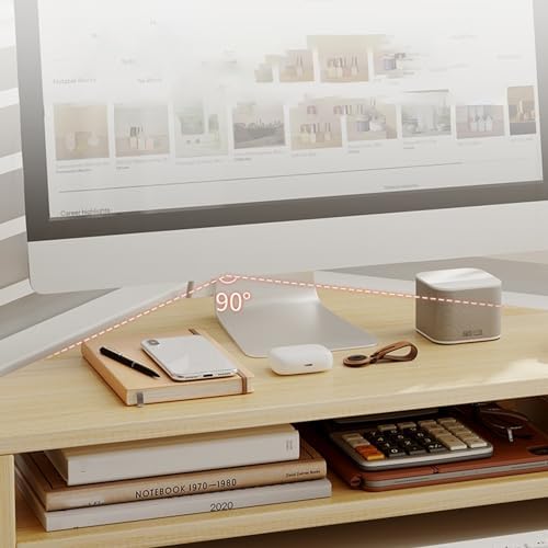 Wooden Corner Monitor Stand - Triangle Design Riser for Desk, Organizer for Keyboard & Mouse, Ideal for Home Office & Workspace Efficiency