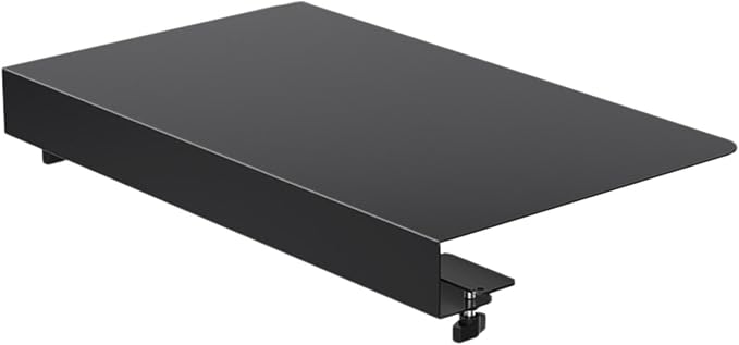 17 inch Corner Desk Connector Platform Keyboard Tray for L Shaped Workstations, Black Steel Clamp-On Sleeve Plate
