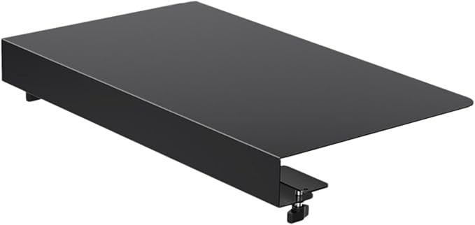 17 inch Corner Desk Connector Platform Keyboard Tray for L Shaped Workstations, Black Steel Clamp-On Sleeve Plate