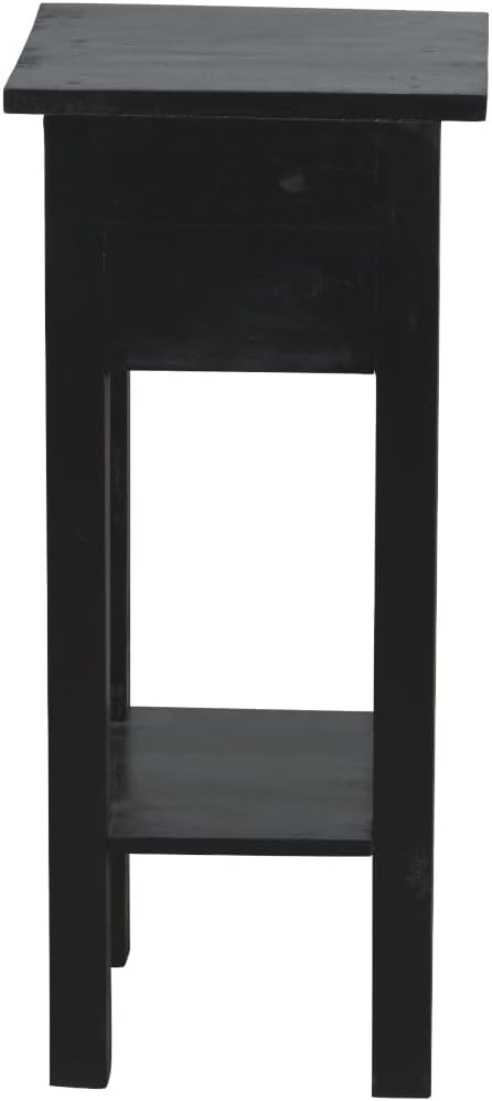 HomeStock Two-Tier Side Table with Drawer - Fully Assembled Narrow End Table Distressed Black