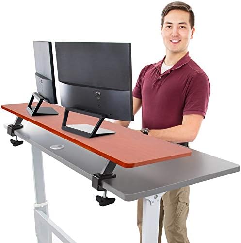 Stand Steady 55 Inch Clamp On Desk Shelf | Large Monitor Riser Supports 3 Screens for Extra Storage | Ergonomic Monitor Stand Securely Attaches to Surface with Clamp Base - No Screws (55 In / Cherry)