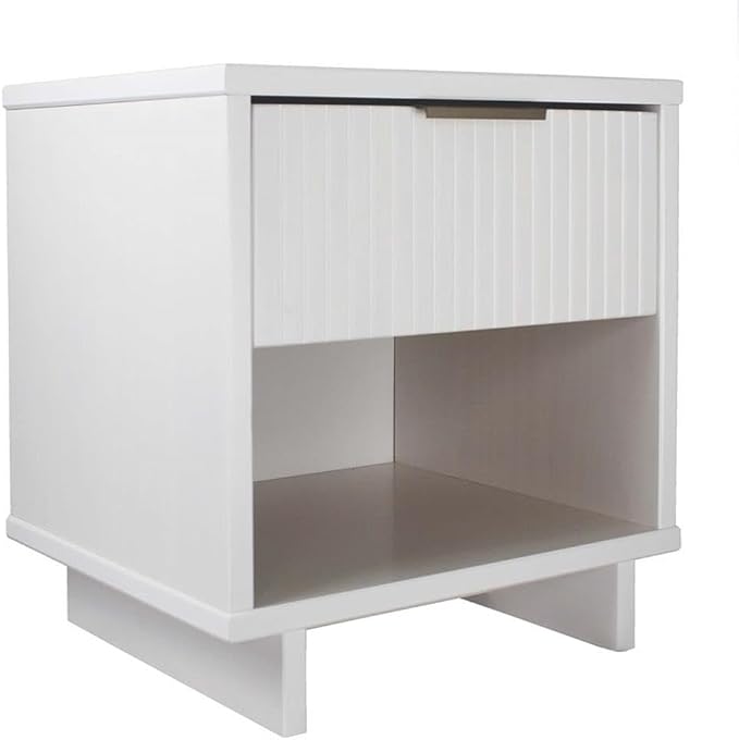 Manhattan Comfort Granville 1-Drawer Nightstand Set of 2, Modern Glam Bedside Table with Ribbed Design and Gold Handles, Ideal for Living Room and Bedroom Use, White