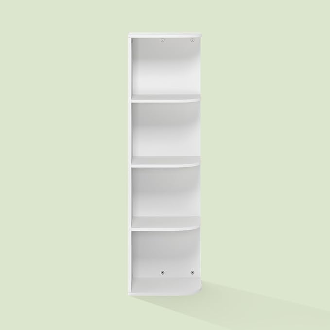 Frei 4-Tier Corner Bookcase, Bookshelf, for Home Office, Living Room, Bedroom, White