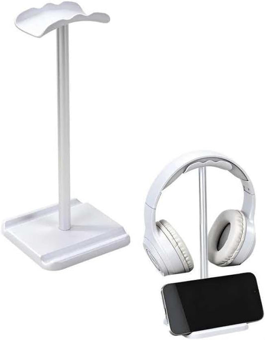 Headphone Stand, Headset Holder with Phone Holder for Desk Office Gaming, TPU-Padded Headrest, Aluminum Pole, Anti-Slip ABS Base, Universal Earphone Stand, 2 Pack White