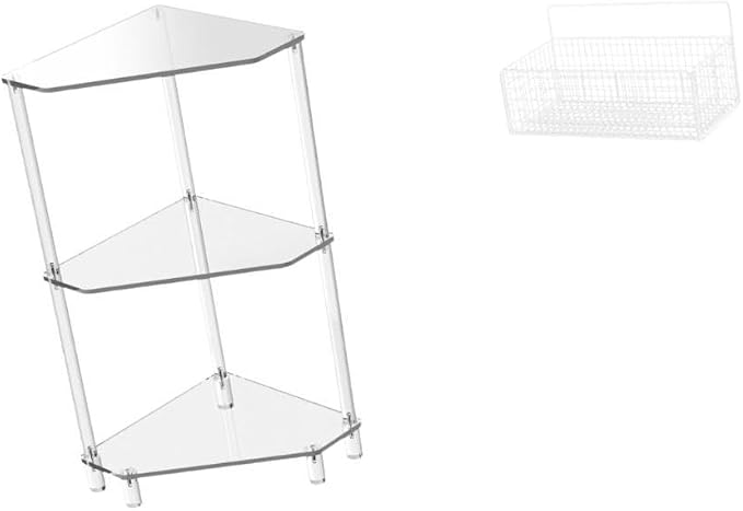 Acrylic Corner Side Table Three Shelf End Table Storage Basket Wire Hanging Storage Organizer Acrylic and Iron Suitable for Office Living Room
