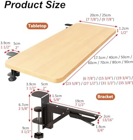 Fold Down Window Extender Shelf, Clamp On Desk Edge Extension Plate, 90 Degree Rotating Ledge for Plants Decor Storage, Space Saving Organizer with Iron Brackets MDF, Fits Thick Sills