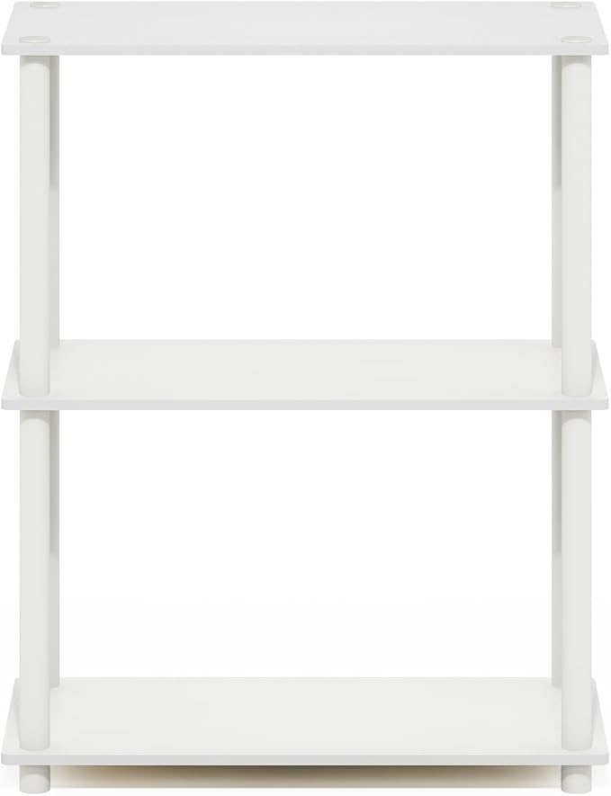 Furinno Turn-N-Tube Storage Shelves, 3-Tier Book Shelf, Corner Shelf, Toolless Open Shelves, for Organization and Storage, Living Room, Garage, Home Office, White