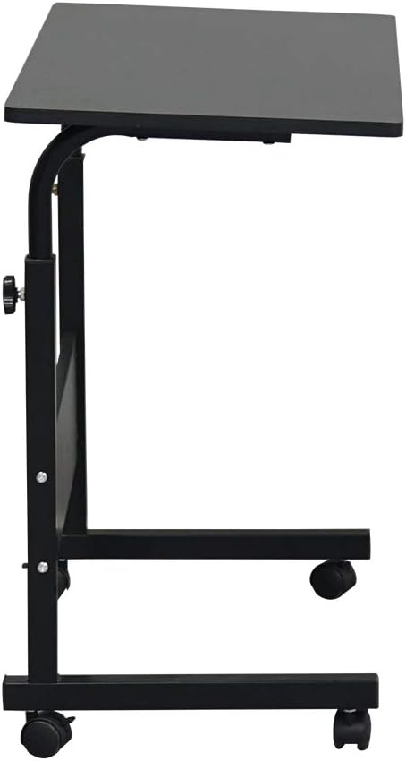 Side Mobile Table,31.50 inch Computer Desk with Wheels Height Adjustable Rolling Potable Laptop Cart, C-Shaped Bed Couch End Tables with Edge Stopper for Living Room Bedroom, Black