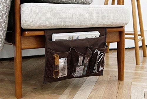 Bedside Storage Organizer with Pockets, Bedside Caddy, Table Cabinet Storage Organizer, TV Remote Control, Phones, Magazines, Tablets, Accessories, Brown