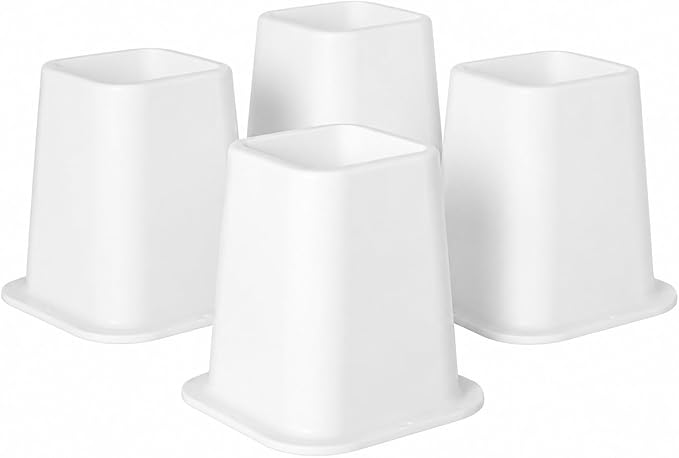 Kings Brand Furniture 6-inch Bed Risers - Set of 4 White Heavy Duty Stackable Furniture Risers for Under Bed Storage, Desk, Sofa, Couch