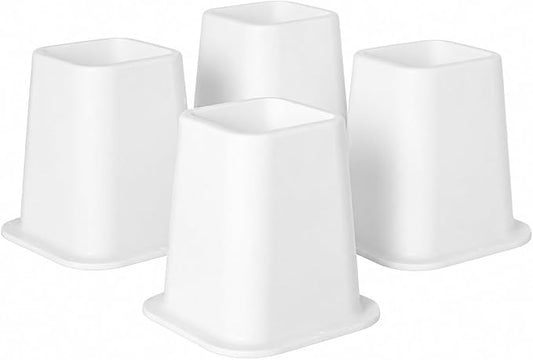 Kings Brand Furniture 6-inch Bed Risers - Set of 4 White Heavy Duty Stackable Furniture Risers for Under Bed Storage, Desk, Sofa, Couch