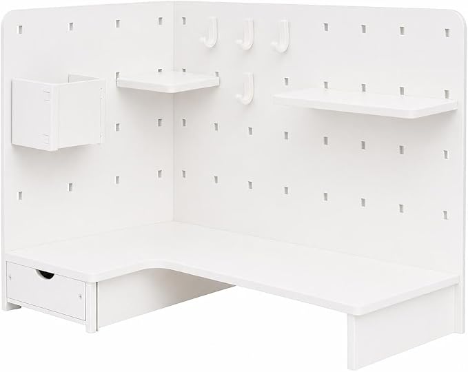 Corner Organizer Pegboard Organizer, White Desktop Storage Shelf, Small Desk Shelf for Home Office, Vertical Desk Storage, Corner Pegboard Shelf - Upgrad (#0142)