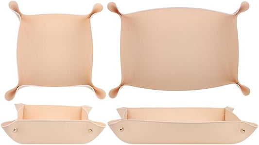 2pc Leather Valet Tray Organizer, Desk Organizer Decorative Tray, Practical Storage Tool for Travel, Home Or Office (Apricot, Large+Extra Large)