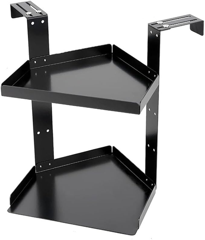 Height Adjustable Cubicle Shelf Corner Organizer with Hooks for Office Space Saving Storage in Black((small double hook))