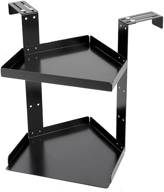 Height Adjustable Cubicle Shelf Corner Organizer with Hooks for Office Space Saving Storage in Black((small double hook))