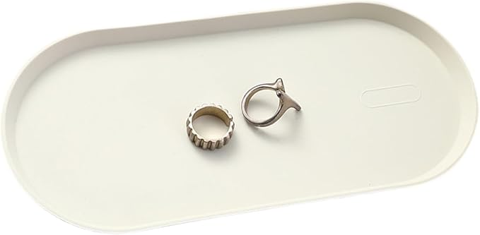 White Silicone Vanity Tray, 8.66x3.94 Inch Oval Food-Grade Counter Organizer, Dishwasher Safe Scratch-Proof Storage Tray for Jewelry Makeup Bathroom Desk