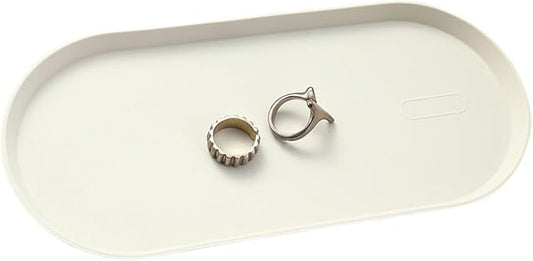 White Silicone Vanity Tray, 8.66x3.94 Inch Oval Food-Grade Counter Organizer, Dishwasher Safe Scratch-Proof Storage Tray for Jewelry Makeup Bathroom Desk