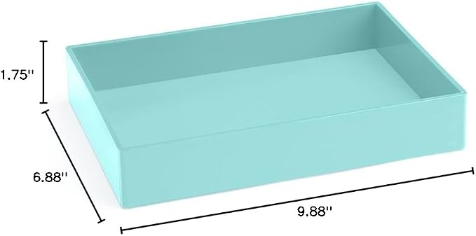 Poppin Stackable Medium Accessory Tray - Modular Lacquer Desk Trays for Office Organization, Color-Coordinated Office Supplies for Desk, Paper Trays (Aqua, Medium Accessory)