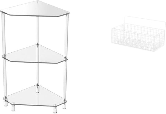 Acrylic Corner Side Table Three Shelf End Table Storage Basket Wire Hanging Storage Organizer Acrylic and Iron Suitable for Office Living Room