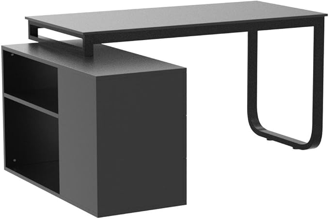 Homsee Home Office Computer Desk Corner Desk with 3 Drawers and 2 Shelves, 54 Inch Large L-Shaped Study Writing Table with Storage Cabinet - Black