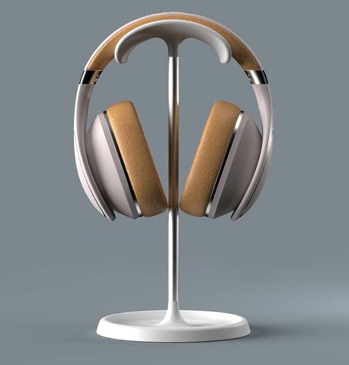 Headphone Stand, Desktop Headset Holder with Headphone Cable Storage Clip, Heavy Duty Gaming Earphone Stand with Base Curved Storage for AirPods Max, Beats, Bose,Sony and More（White）