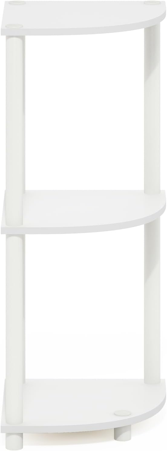Furinno Turn-N-Tube Toolless Assembly 3-Tier Corner Shelf, White Corner Book Shelf, Open Shelves Bookshelf, for Organization and Storage, Living Room, Home Office, Bedroom, Plain White
