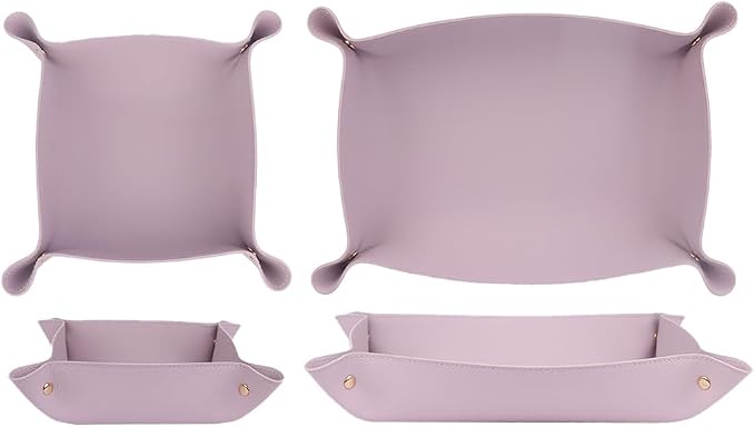 2pc Leather Valet Tray Organizer, Desk Organizer Tray Or Candy Holder, Practical Storage Tool for Travel, Home Or Office (Purple, Large+Extra Large)