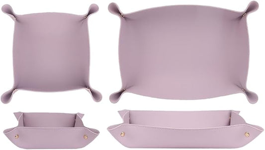 2pc Leather Valet Tray Organizer, Desk Organizer Tray Or Candy Holder, Practical Storage Tool for Travel, Home Or Office (Purple, Large+Extra Large)