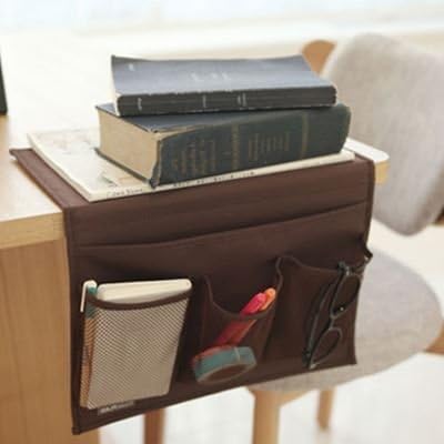Bedside Storage Organizer with Pockets, Bedside Caddy, Table Cabinet Storage Organizer, TV Remote Control, Phones, Magazines, Tablets, Accessories, Brown