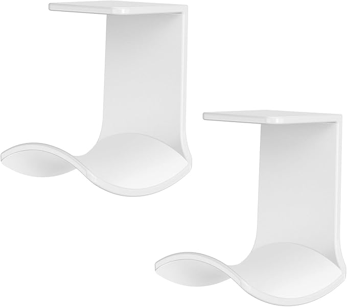 2-Pack Under Desk Headphone Hanger, Strong Adhesive Headset Holder Mount, Sticky Curved Hook Stand for PC Gaming Setup & Desk Organization, Universal Fit, White