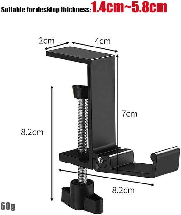 Foldable Under Desk Headphone Hanger, Aluminum Clamp-On Headset Stand, No Drill Anti-Scratch Mount, Heavy Duty 10KG Load Bearing Universal for Gaming Headset, Controller, Cable & Bag Organizer(Black)