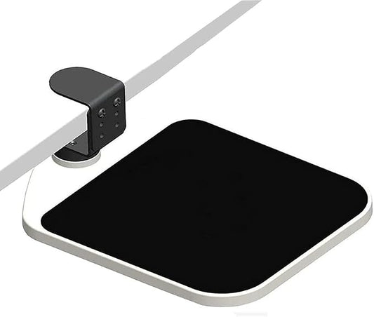 FUZADEL Mouse Platform Clamp On Under Desk Adjustable Mouse Tray Mount Swivel Desktop Shelf Wrist Rest Rotating 360 Degree