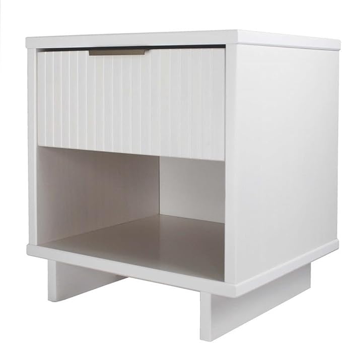 Manhattan Comfort Granville 1-Drawer Nightstand Set of 2, Modern Glam Bedside Table with Ribbed Design and Gold Handles, Ideal for Living Room and Bedroom Use, White