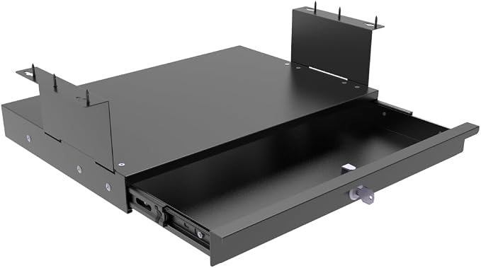 17-inch-wide Lockable Under-Desk Pull-Out Drawer | 1.9“ High Office Storage Organizer with Cable Management for Standing Desks with a Crossbar less than 3.2" High, 12 Inch Deep