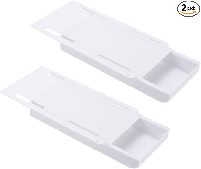 PATIKIL 2 Pack Under Desk Drawer Slide Out, 8.66 x 4.3" Plastic Table Storage Drawers Slide Out Storage Box for Laptop Study Desks Dining Dressing Tables Wardrobes Cabinets, White