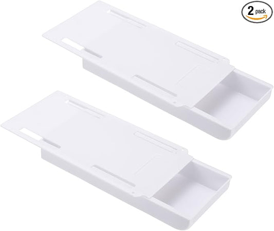 PATIKIL 2 Pack Under Desk Drawer Slide Out, 8.66 x 4.3" Plastic Table Storage Drawers Slide Out Storage Box for Laptop Study Desks Dining Dressing Tables Wardrobes Cabinets, White