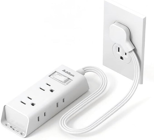 Addtam Flat Plug Power Strip with 6 Outlet Extender, 1 FT Extension Cord Flat Wall Plug with Multiple Outlets, No Surge Protector for Cruise Ship, Travel, Dorm, Home Office, Cruise Essentials, White