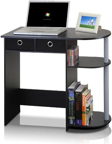 Furinno GO GREEN Desk, 31.5" Wide Gaming Desk with 2 Side Shelves and Storage Bins, Computer Desk, Office Desk for Home Office, Study Room, Dorm, Bedroom, Black