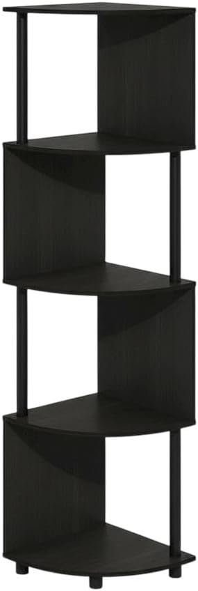 Furnifact Espresso Black 4-Tier Zigzag Corner Shelf Bookcase, Space-Saving Design, Wooden Construction, Modern Style for Living Room, Office